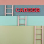 career ladder concept with wooden stairs